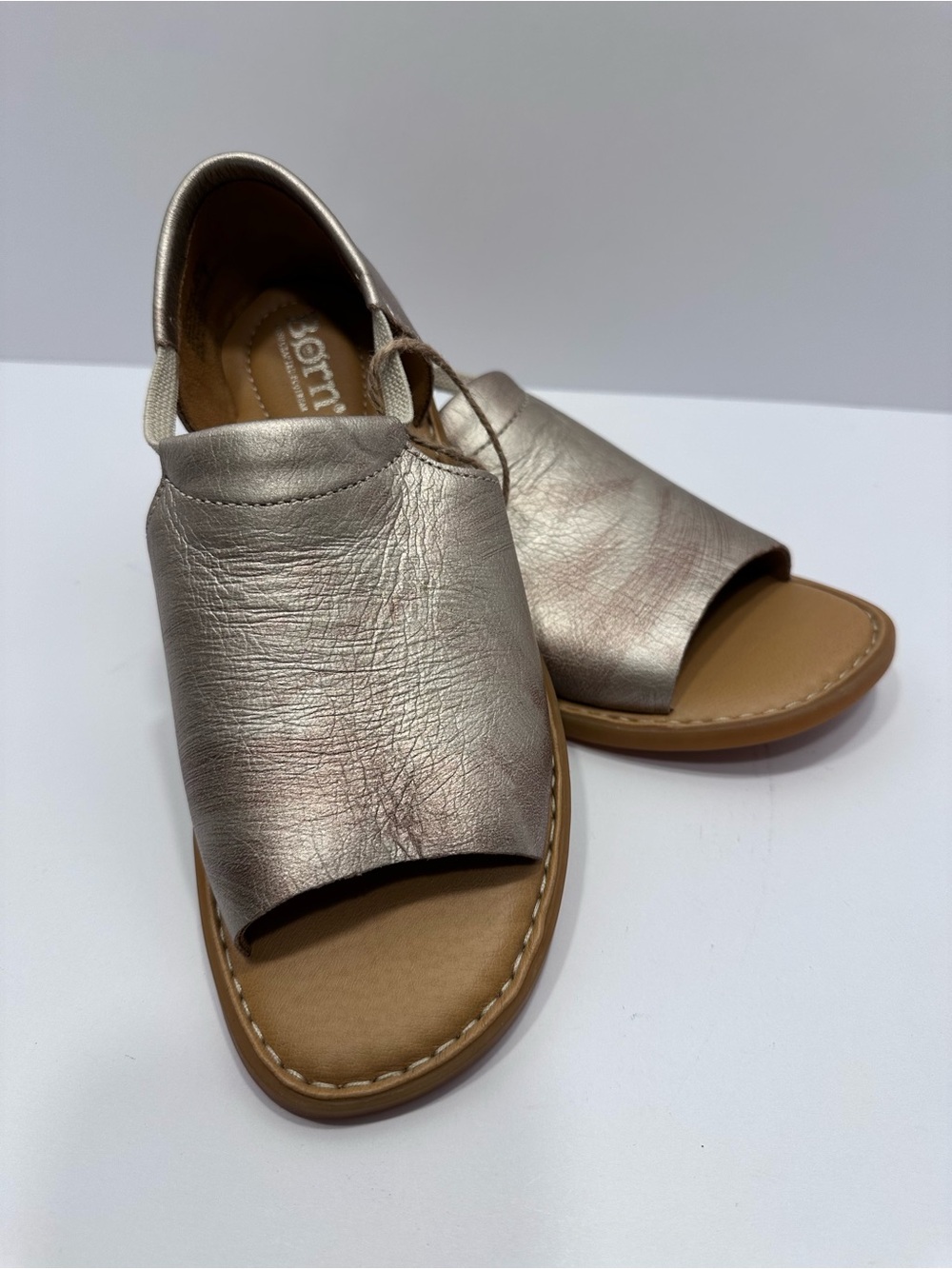 Born Metallic Pewter Open-Toe Slip-On Sandals